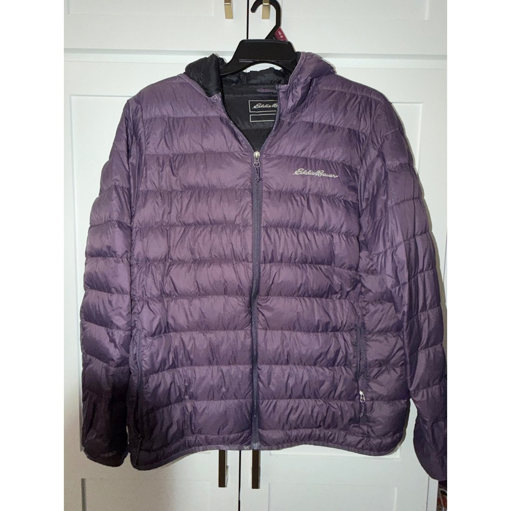 Eddie Bauer Mens XL Purple EB650 Down Hooded Puffer Jacket Full Zip Outdoor